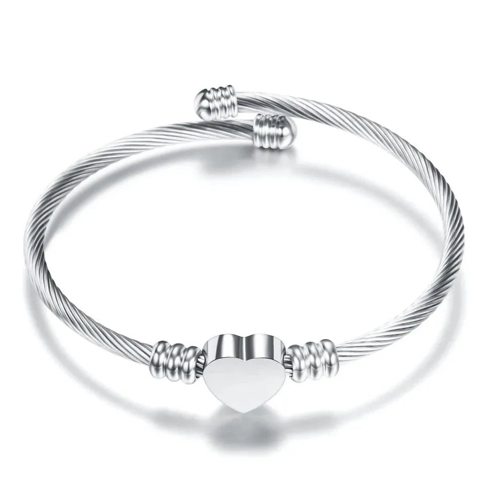 Stainless Steel Bangle For Women Heart Seal Accessories Adjustable Size - Buddha bead​