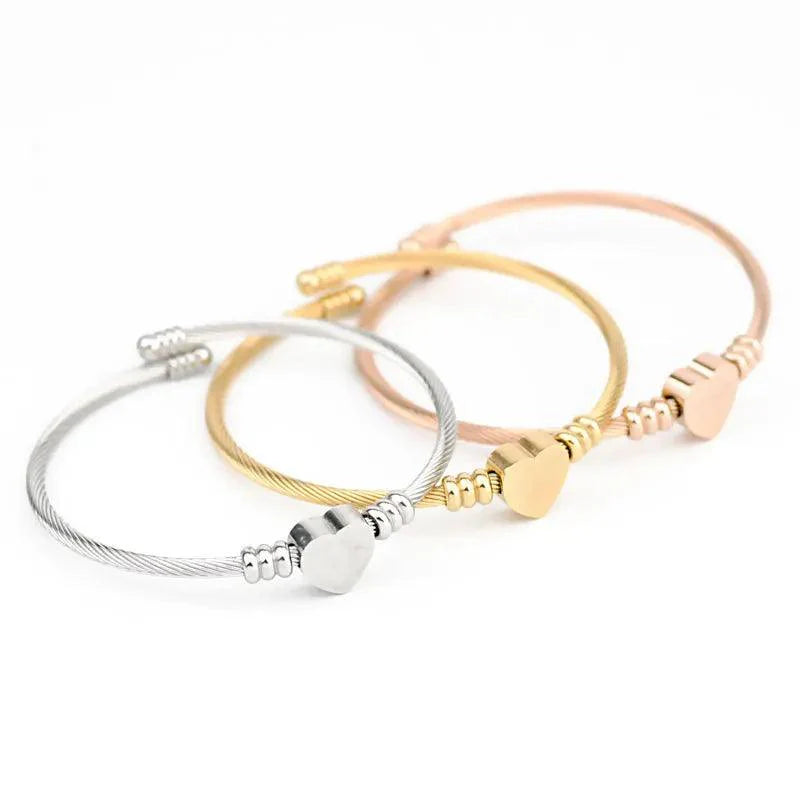 Stainless Steel Bangle For Women Heart Seal Accessories Adjustable Size - Buddha bead​