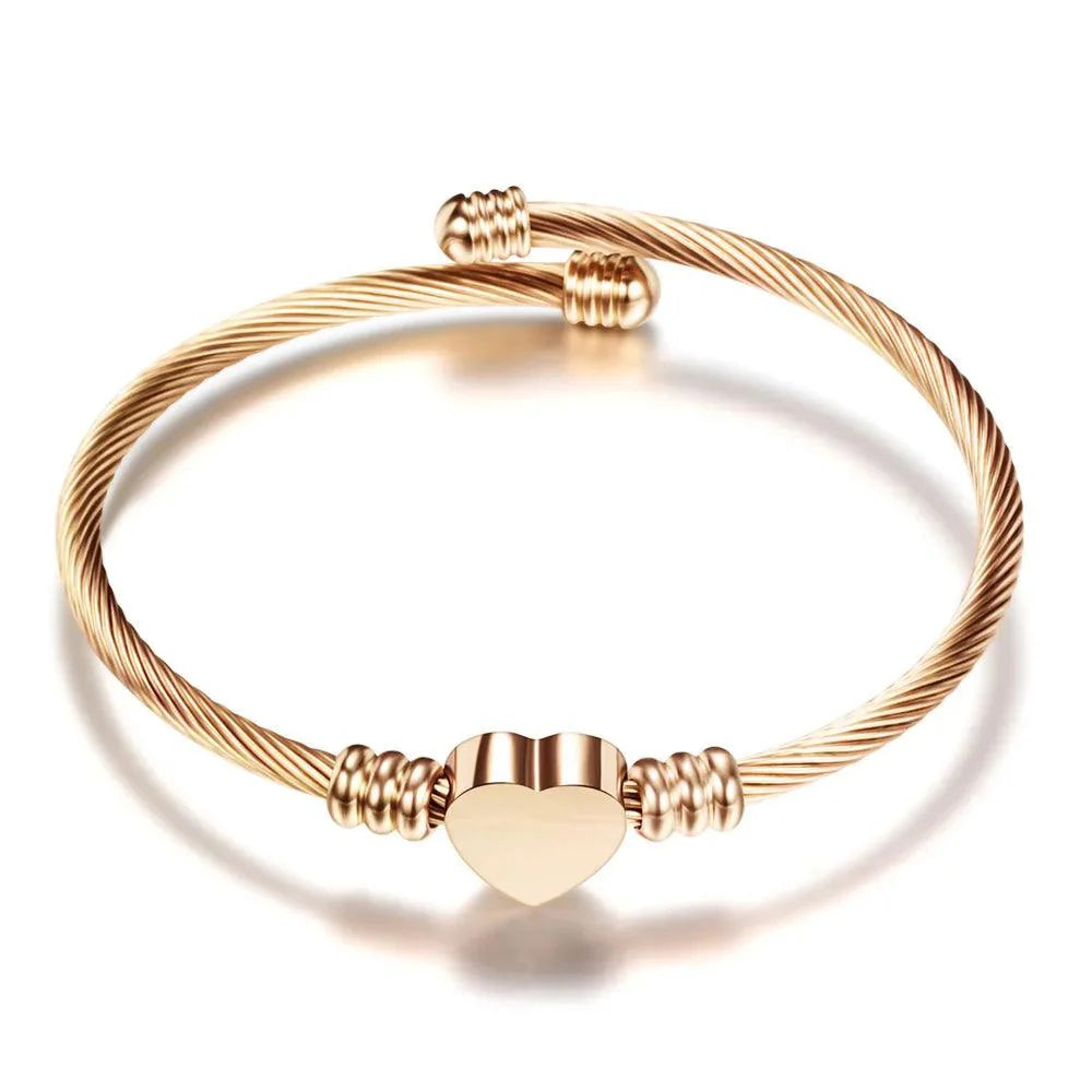 Stainless Steel Bangle For Women Heart Seal Accessories Adjustable Size - Buddha bead​