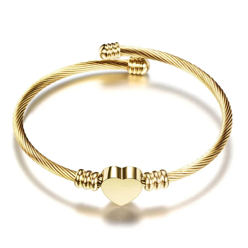 Stainless Steel Bangle For Women Heart Seal Accessories Adjustable Size - Buddha bead​