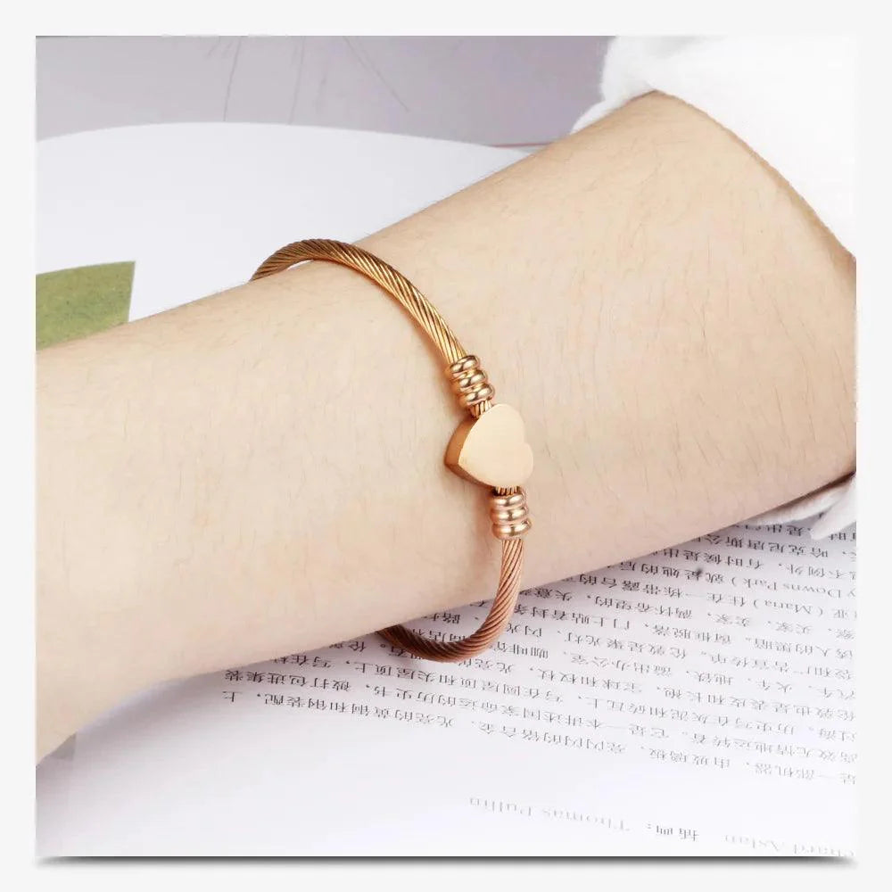 Stainless Steel Bangle For Women Heart Seal Accessories Adjustable Size - Buddha bead​